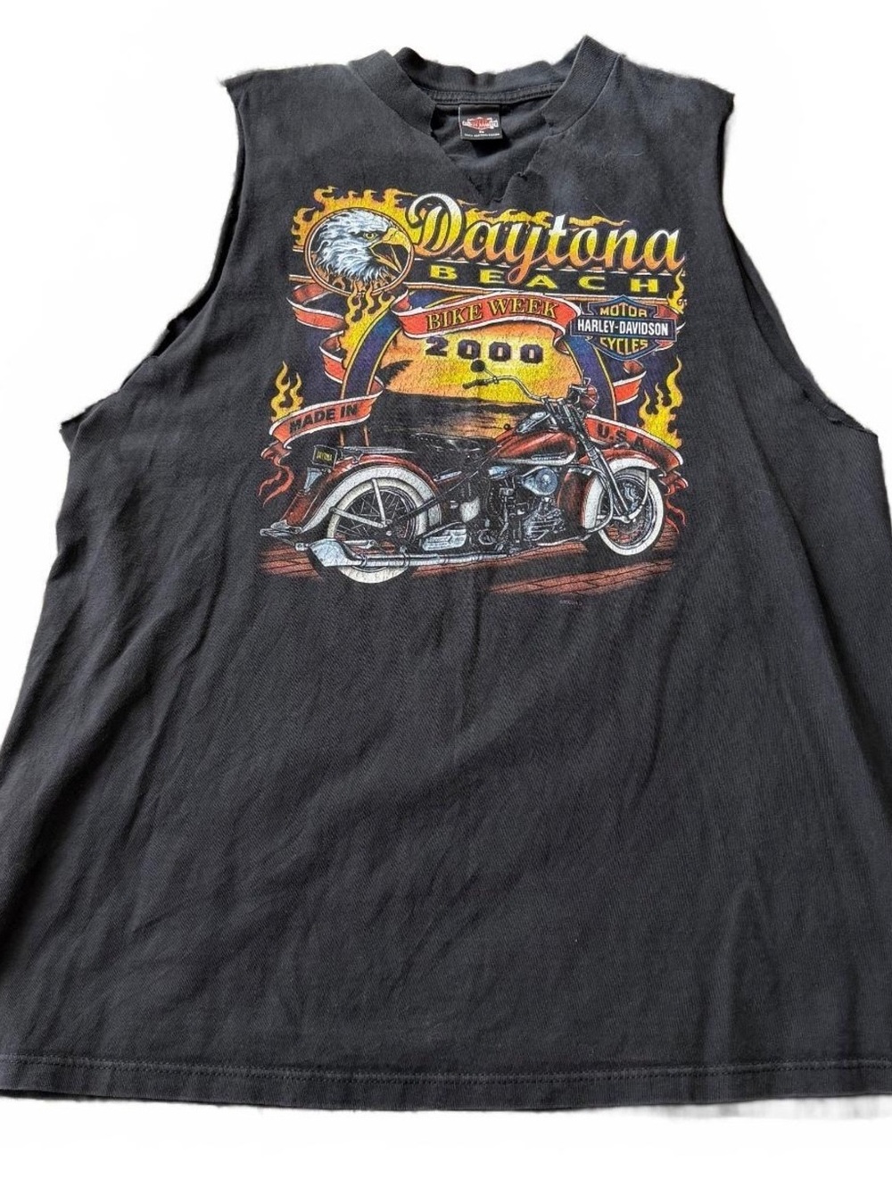 Vintage Y2K 2000 Harley-Davidson Daytona Bike Week Cutoff Tank Black XL